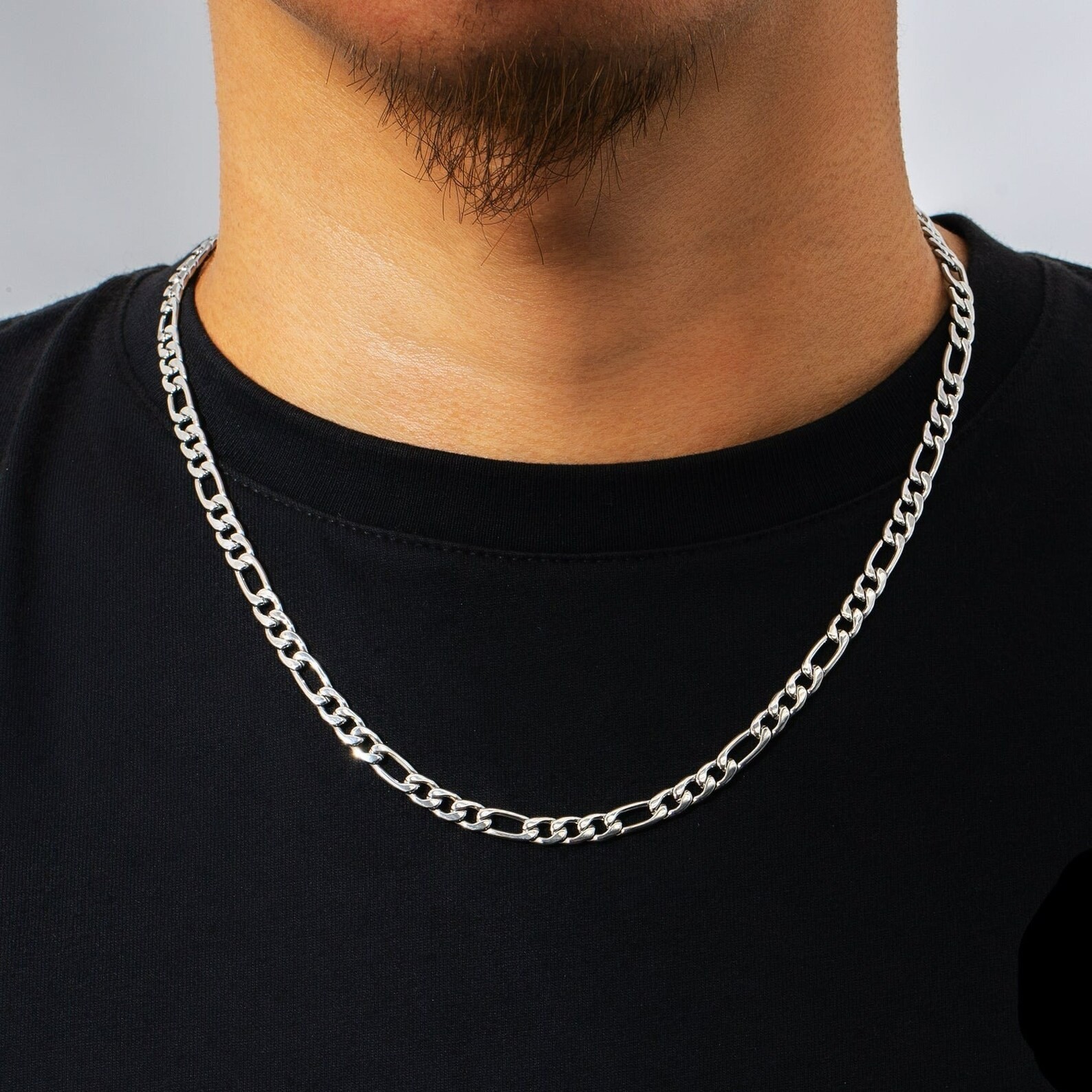 Women’s & Men’s Solid Sterling Silver 925 Italian 5MM Figaro Link Chain Necklace