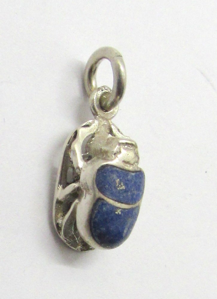 925 STERLING SILVER LAPIS LAZULI SCARAB BEETLE PENDANT OR CHARM 22X9MM ~ 2.1G