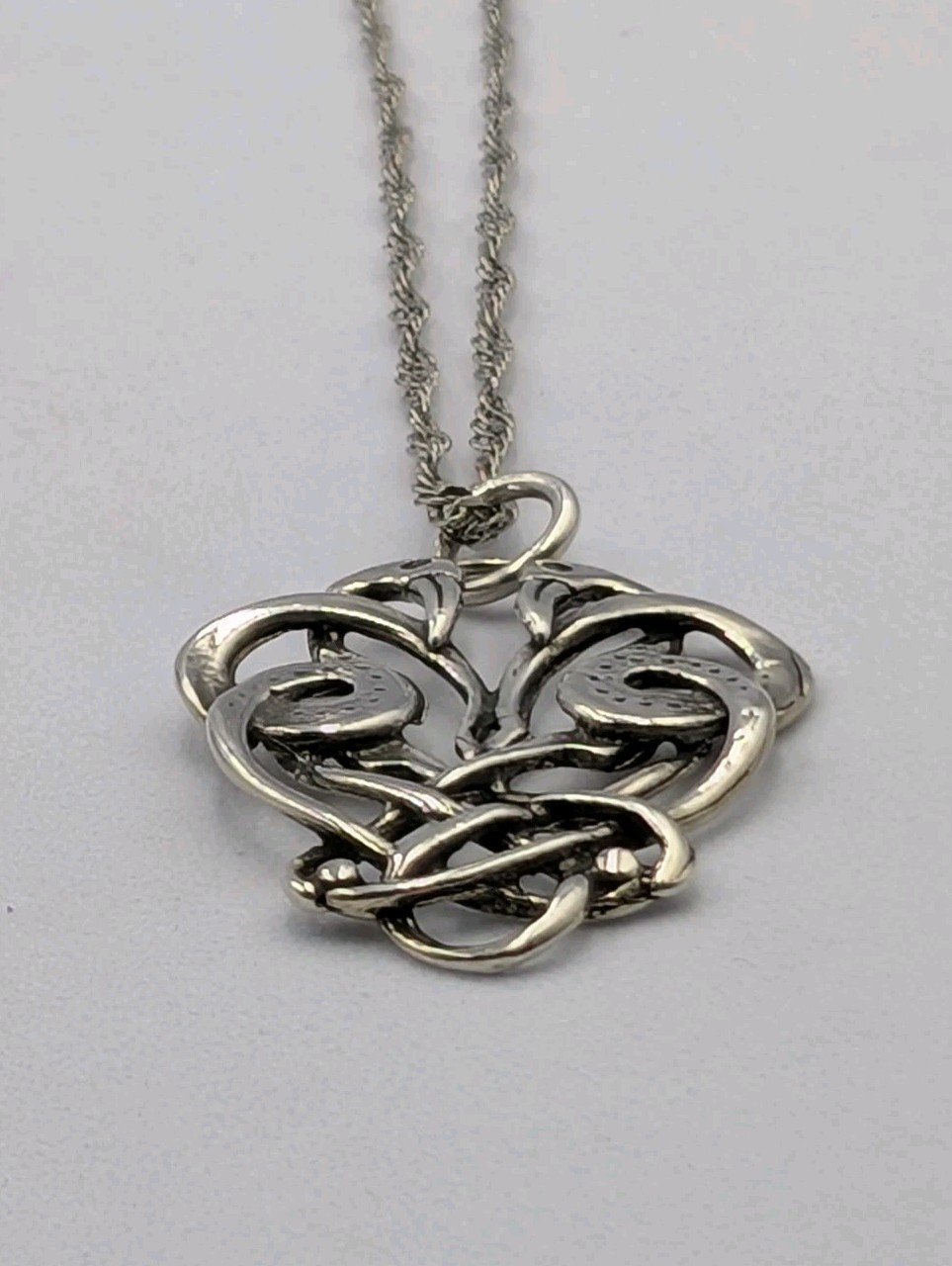 Artisan 925 Sterling Silver Celtic Love Birds Pendant 18.75″ Singapore Necklace
