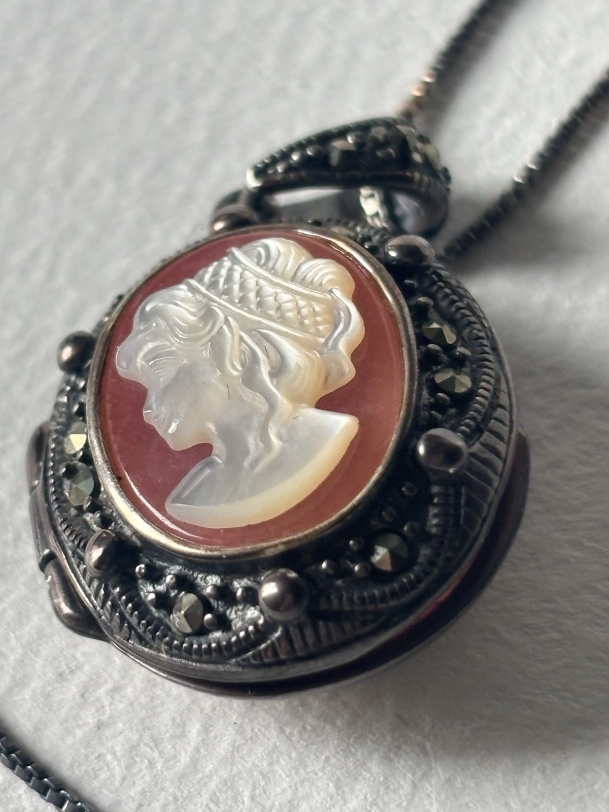 Sterling Silver Cameo Pendant 925 Marcasite Locket A China