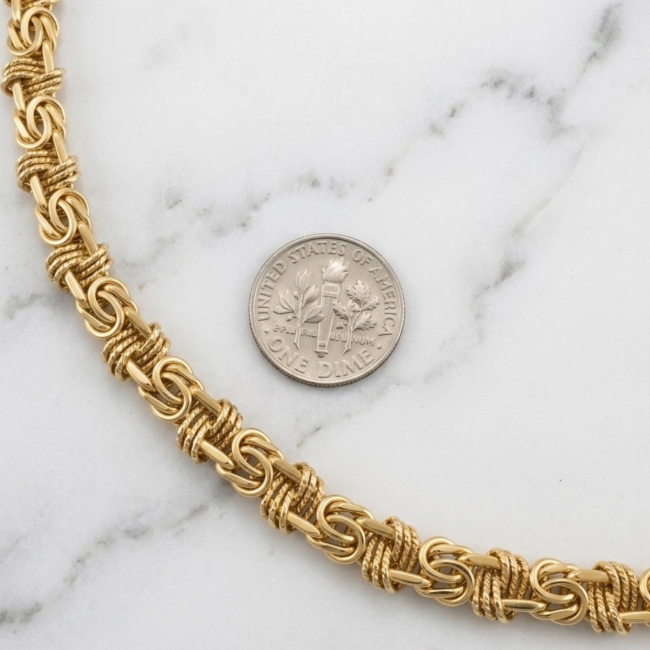 Technibond Diamond Cut Byzantine Chain Necklace 14K Yellow Gold Plated Silver