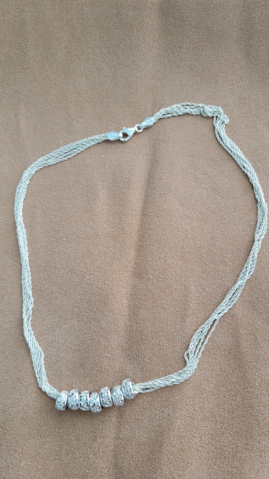 Vintage Italy 925 Sterling Silver Multi Strand Necklace Filigree Spacer Beads