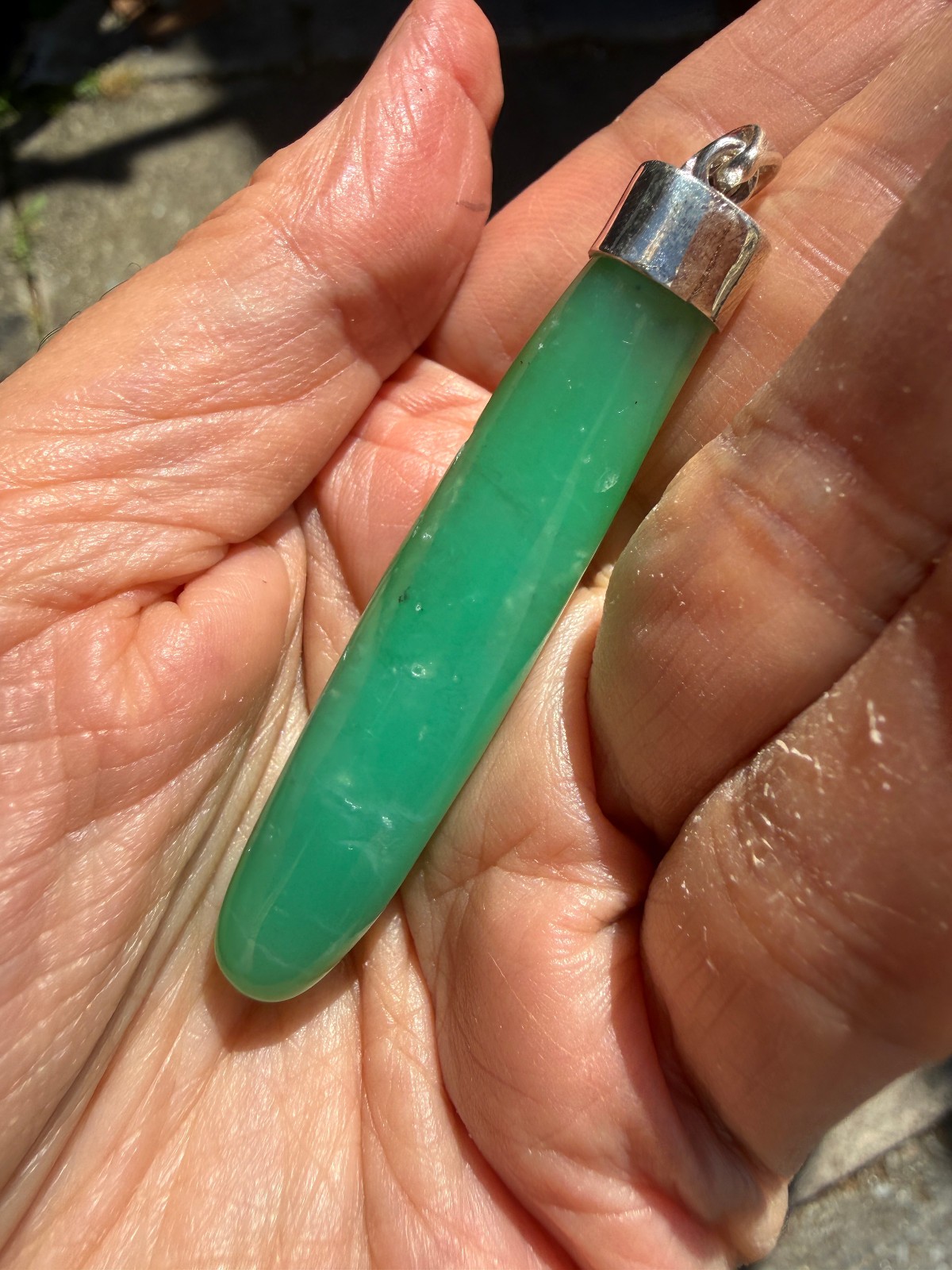 Chrysoprase Crystal Point Polished Pendant Healing Silver 925 Healing Natural Lg