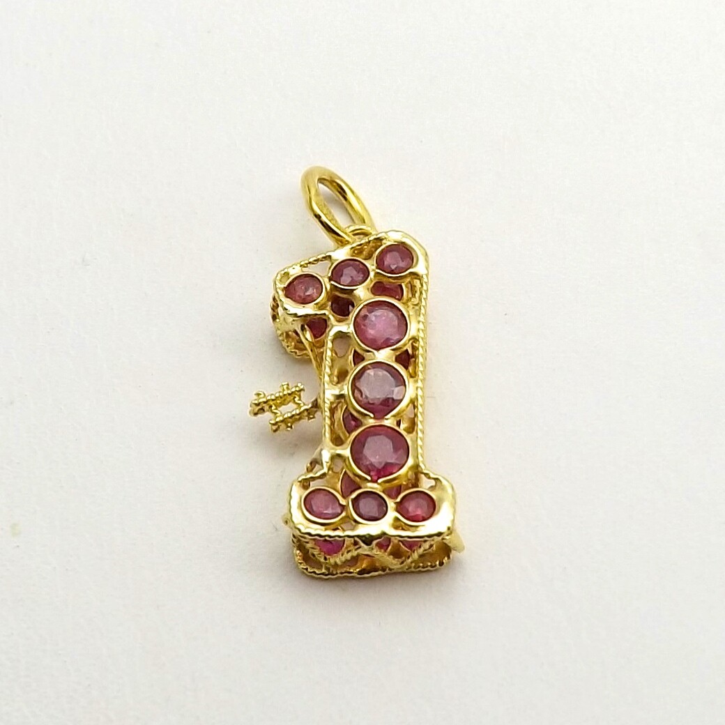 Solid 18k Gold Natural Ruby Number 1 Charm Pendant First Birthday Anniversary
