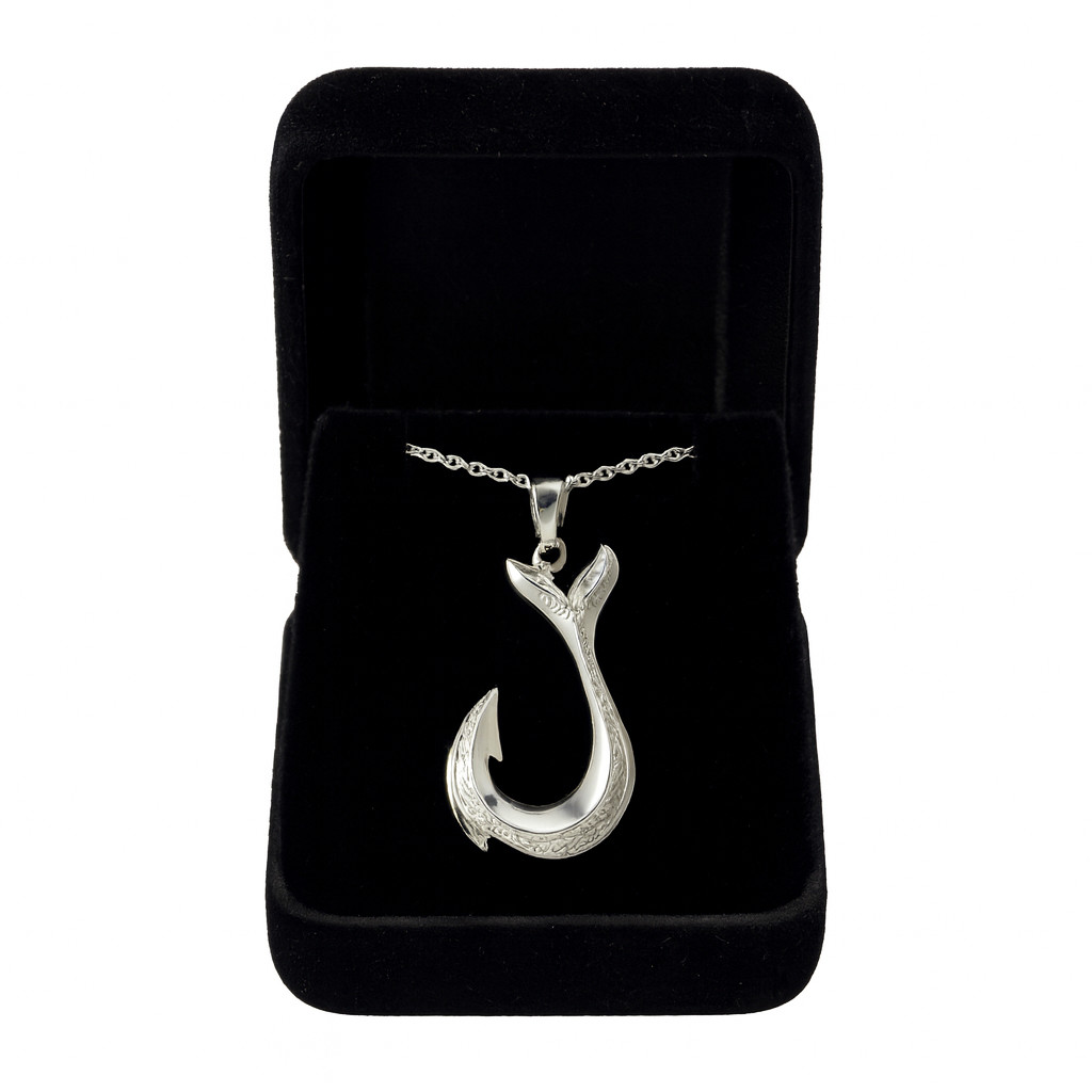 Whale’s Grace Hook Pendant 925 Silver Engraved Makau Charm | Free Shipping