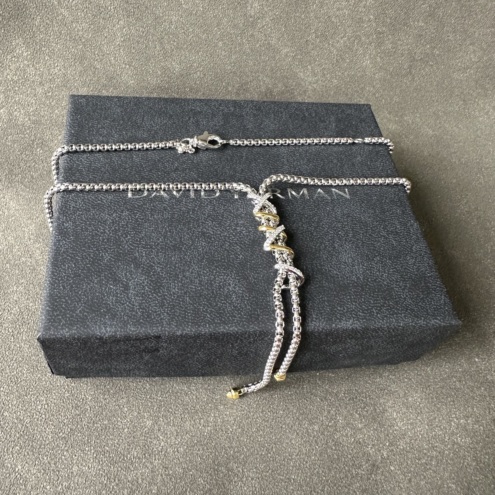 David Yurman Crossover Diamond Necklace 925 Silver 18K Gold Two Tone 19.6IN
