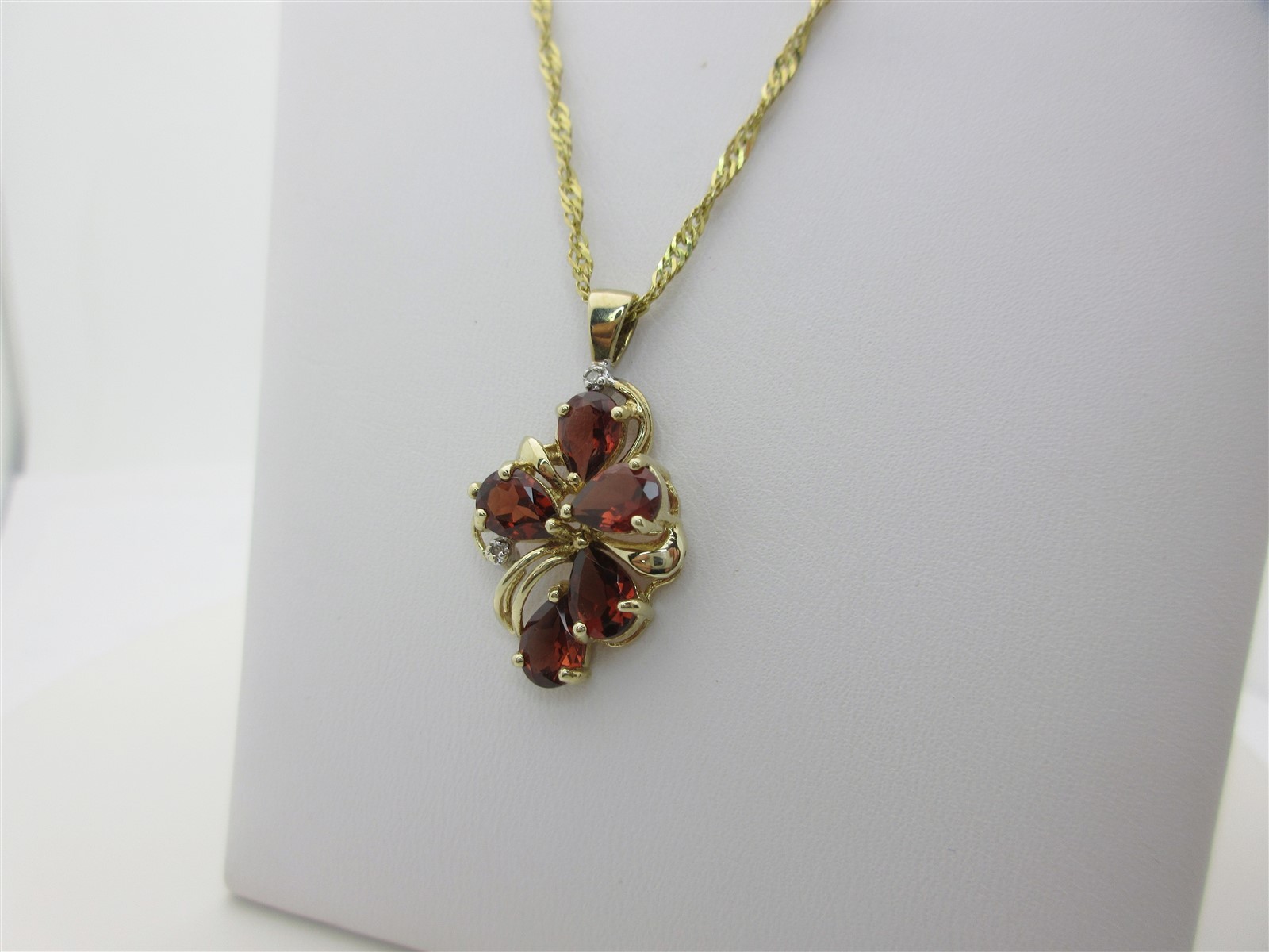 Garnet Diamond Necklace Red Garnets 10K Solid Gold January Birthstone 20″ N273