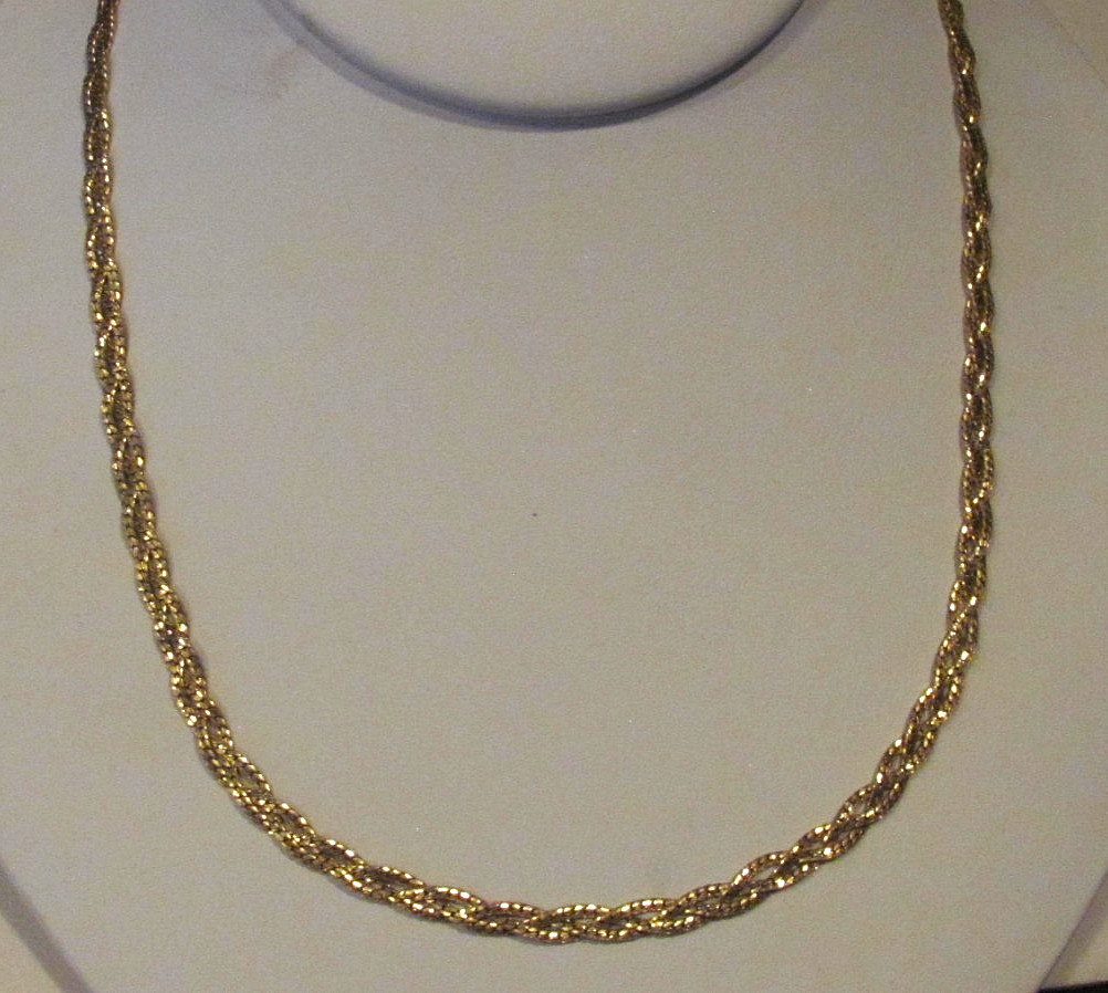 STUNNING! VTG 14K Yellow Gold Filled Diamond Cut Braided Chain Necklace 18”