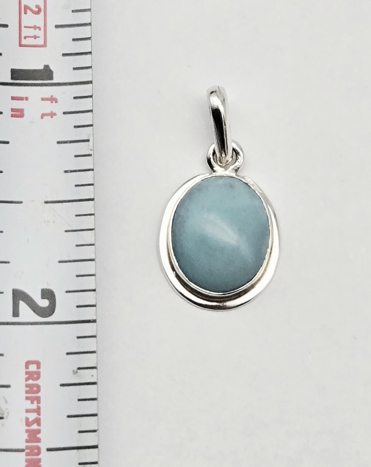 Sterling Silver 925 Light Blue Amazonite/ Larimar Pendant – 2.8g Round Cabochon