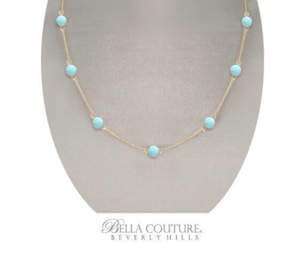 NEWBC® 24″ 18″ 18K YELLOW GOLD SLEEPING BEAUTY LGHT TURQUOISE CHARM 750 NECKLACE