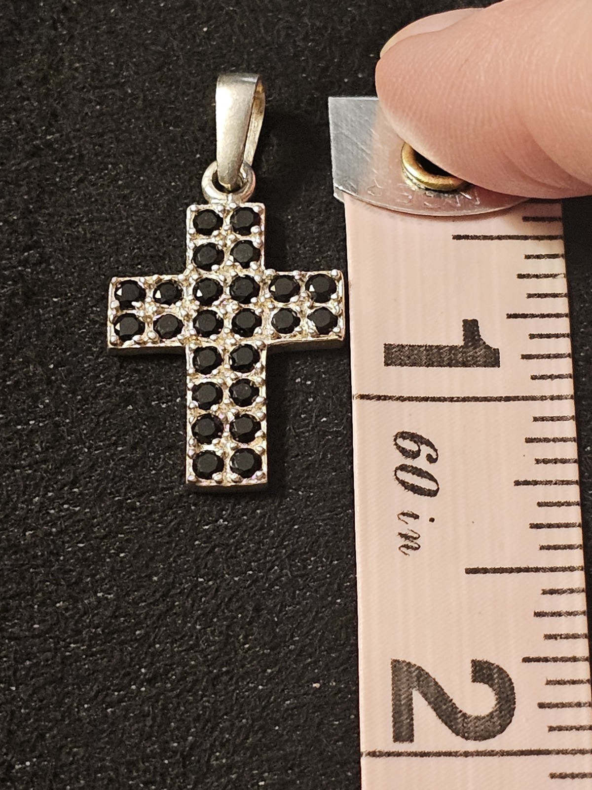 925 Sterling Silver Signed Cross Pendant, Religious Theme, Silver/Black