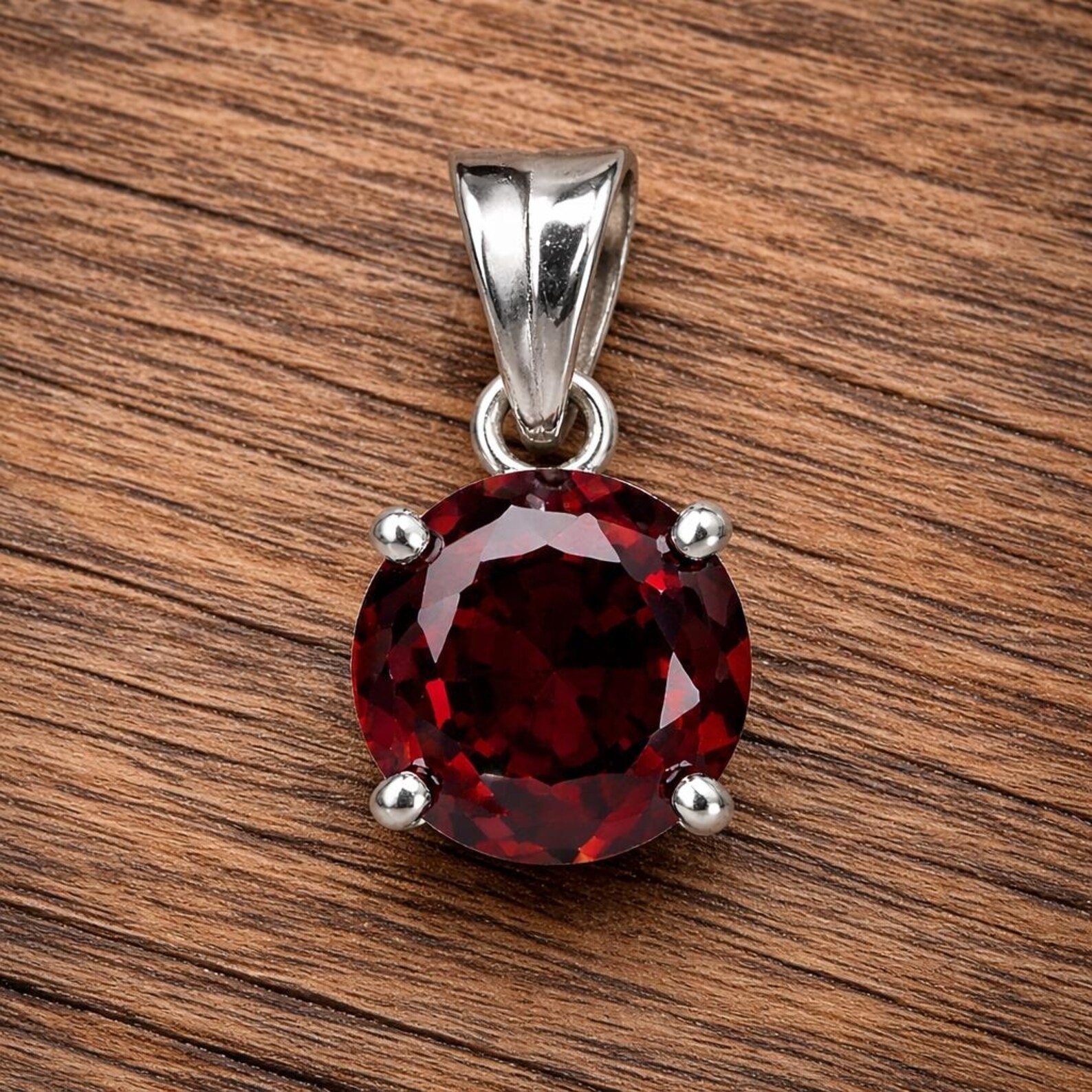 Lab Created Garnet Pendant Round Cut 925 Sterling Silver Pendant Gifts For Him