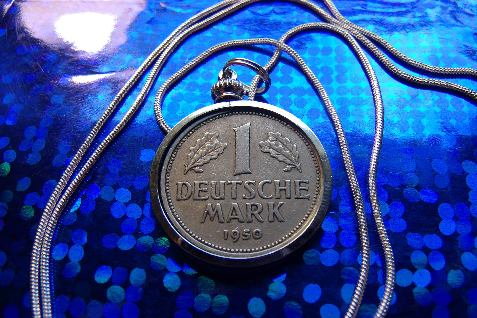 1950 Germany Deutsche Mark Eagle Coin Pendant 24″ .925 Silver Snake Chain