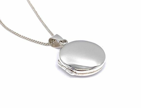 925 Sterling Silver Round Circular Photo Pendant Locket 18 mm, on 18″ Curb Chain