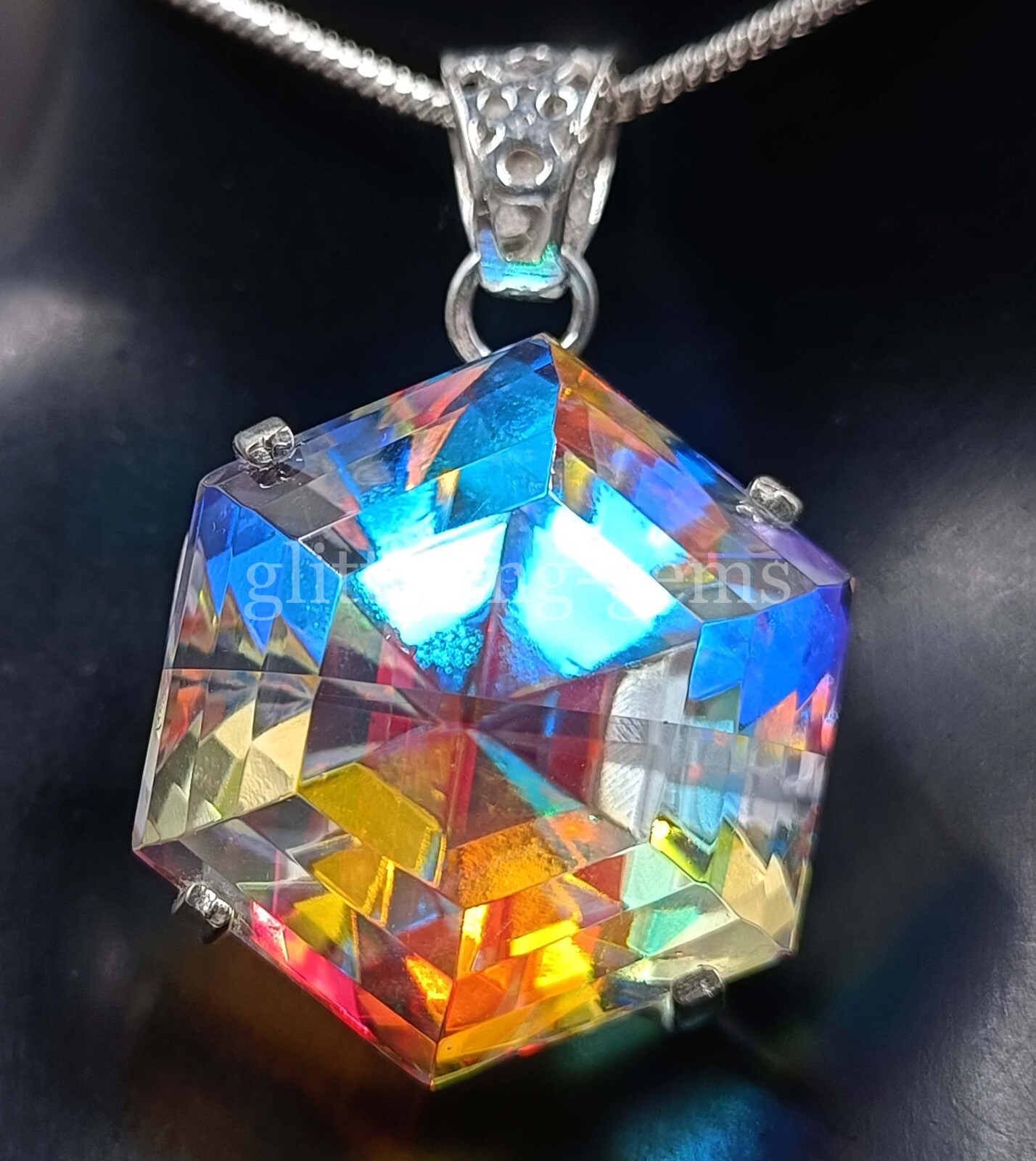 Hexagon Cut Mystic Topaz 925 Silver Pendant 96.00 Ct Natural IGL Loose Gems 25A
