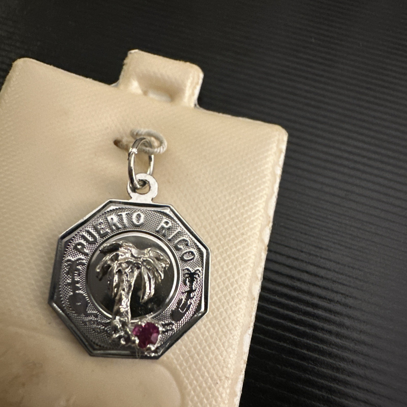 Vintage Ruby Palm Tree Puerto Rico Silver Pendant Charm Sterling