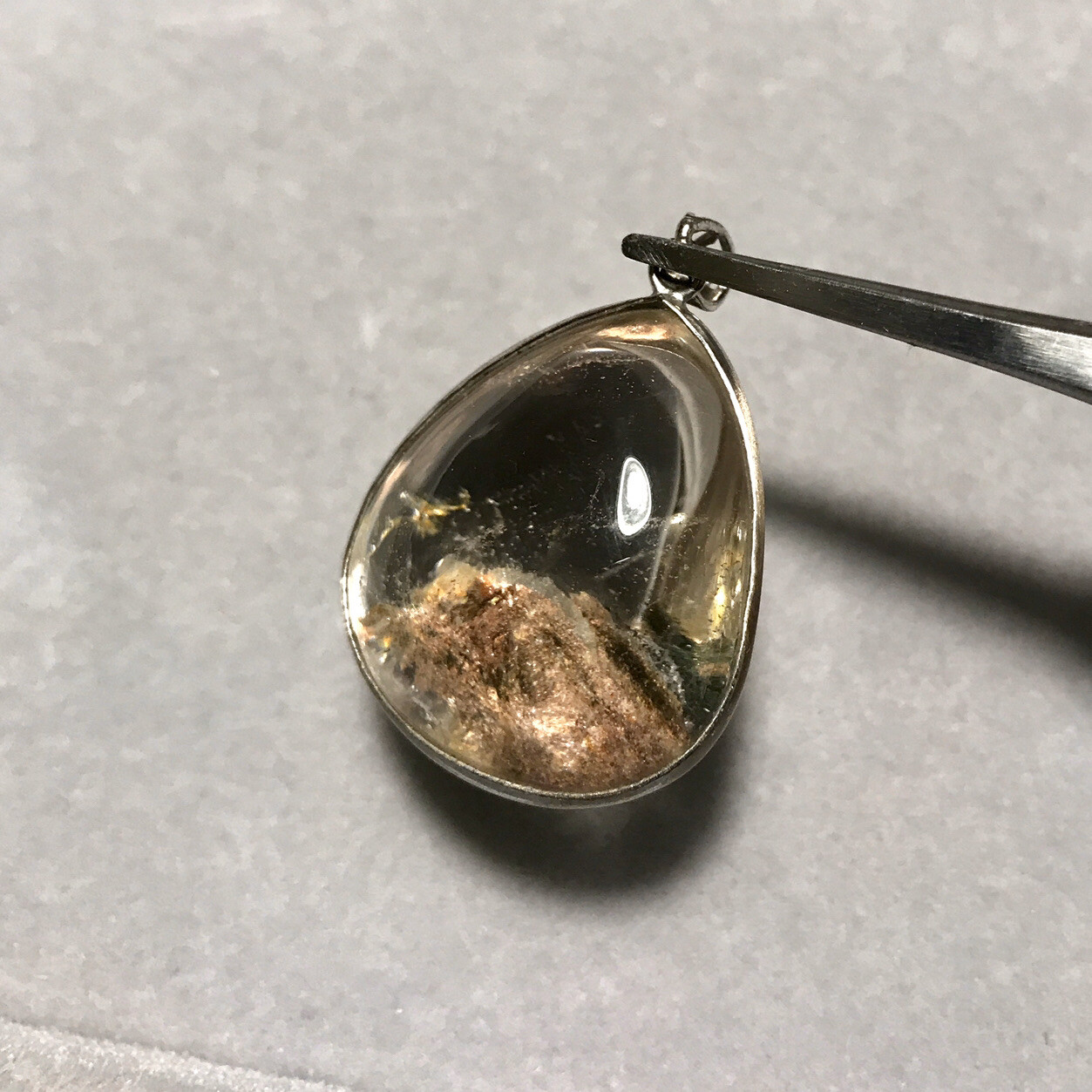 US SELLER Natural Red Green Phantom Quartz Pendant Stone Crystal Silver 925