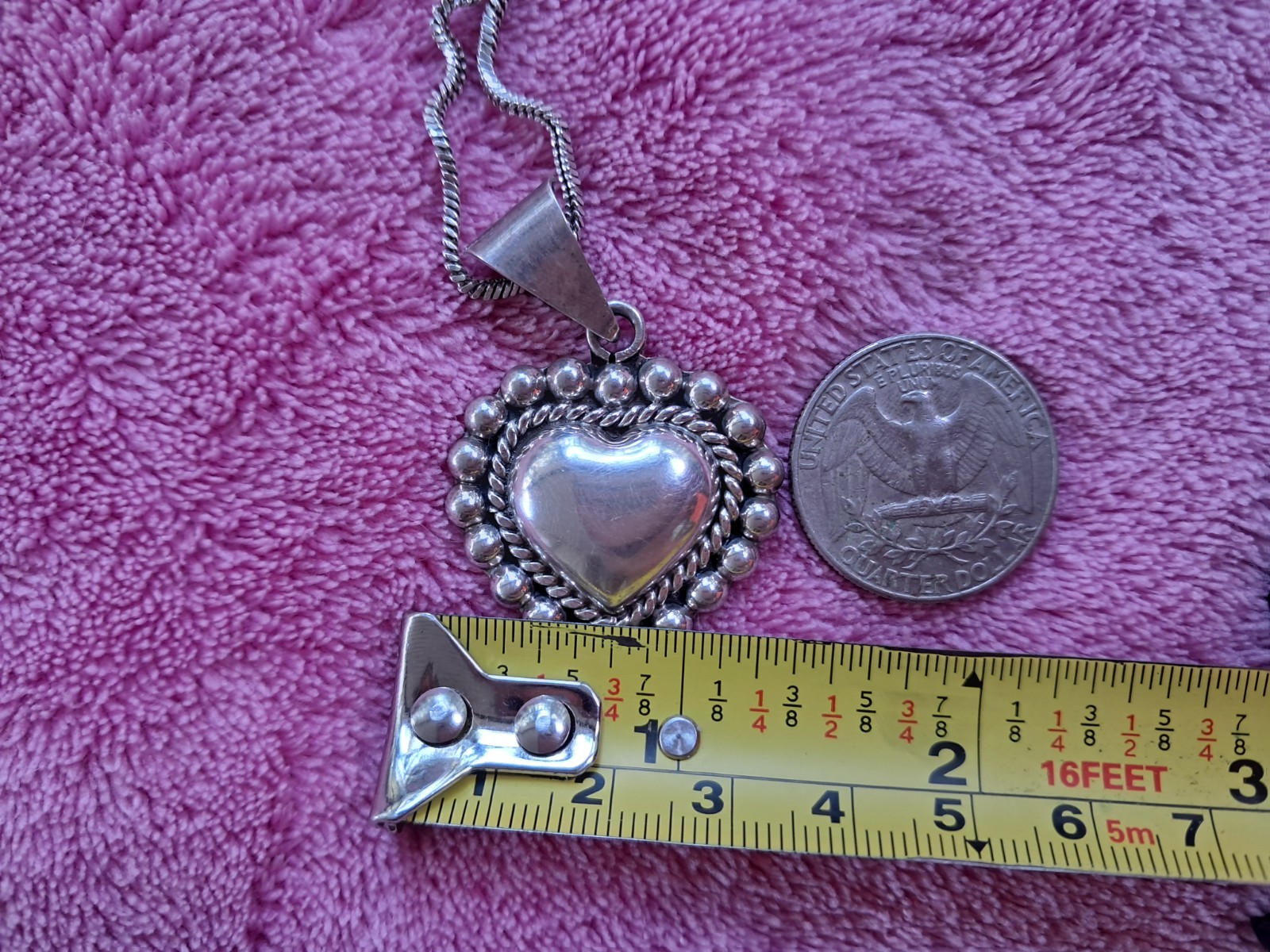 925 silver chain with heart pendant, made in Mexico, 11.5 inches.