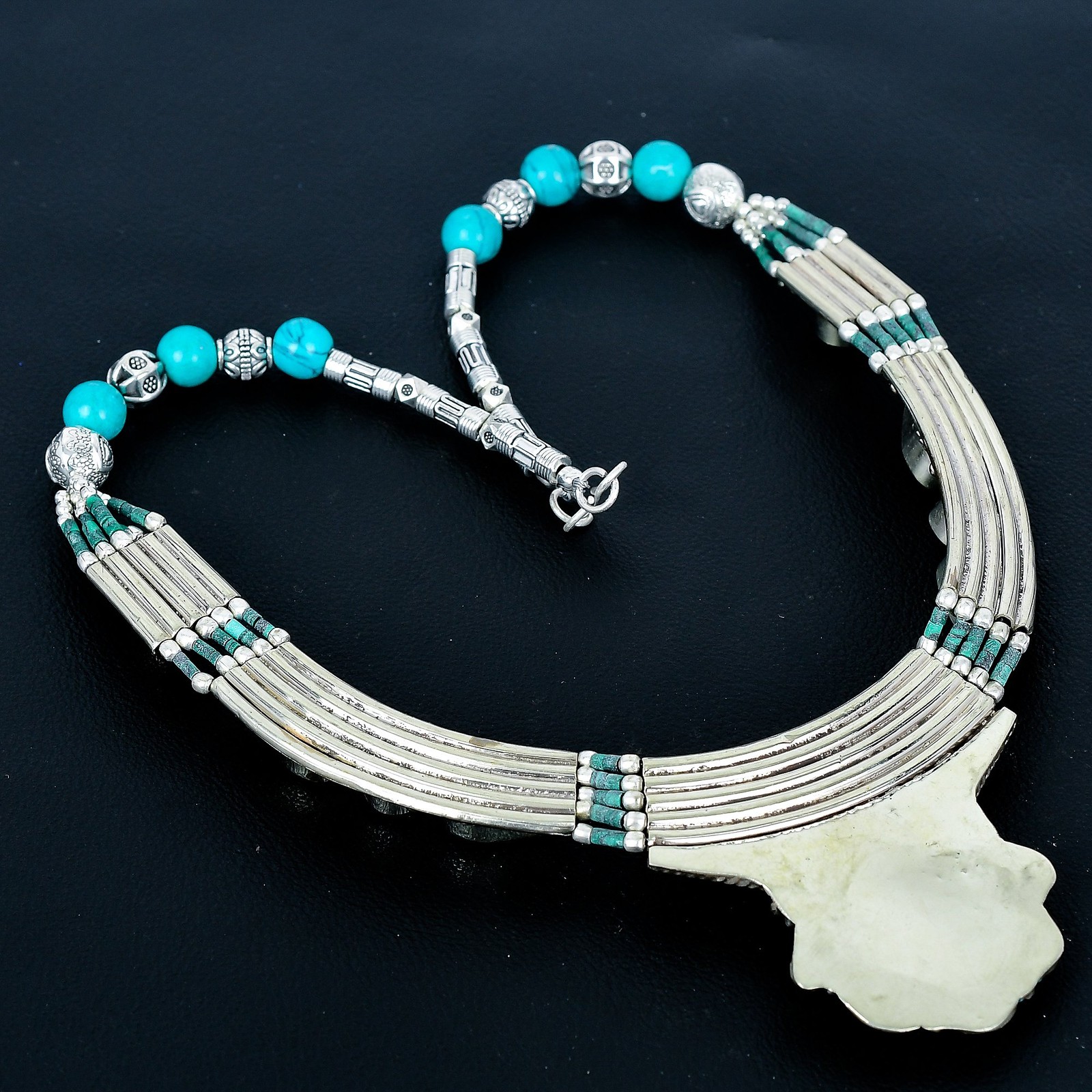 Turquoise Handmade 925 Sterling Silver Tibetan Nepalese Nepali Necklace 18″ J674