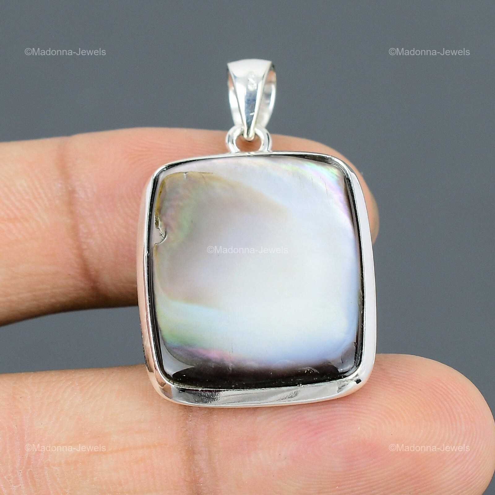 Mothers day Sale Sterling Silver Radiant June Natural Mother Of Pearl Pendant