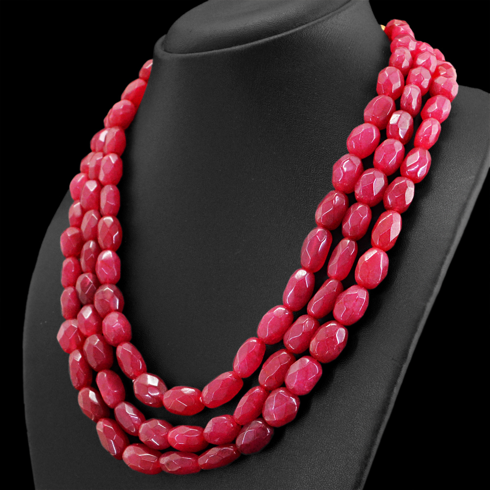 841.00 CTS EARTH MINED ENHANCED RUBY OVAL SHAPE FACETED BEADS NECKLACE (RS)