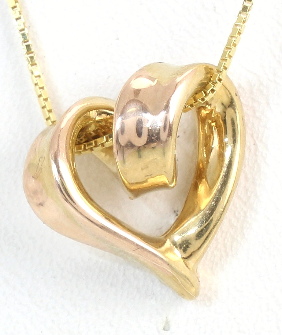 14k Solid Gold Designer Hollow Heart Charm Pendant Necklace 18″ Box Chain