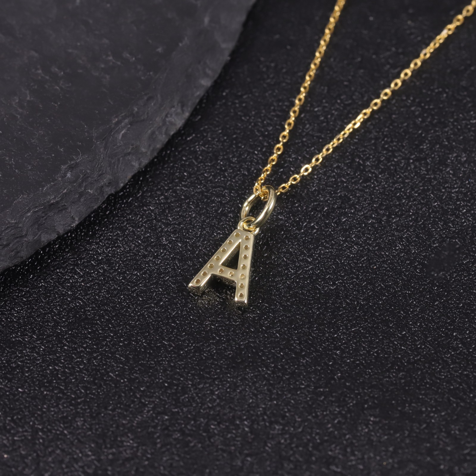 14K Solid Yellow Gold 0.20CTW CZ Initial A-Z Pendant