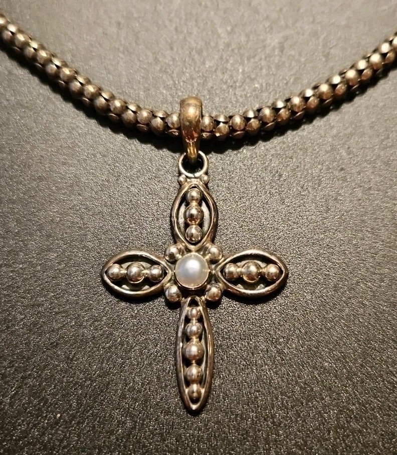 Silpada Sterling Silver Popcorn Chain / Vintage “Contemporary Credence” Cross…