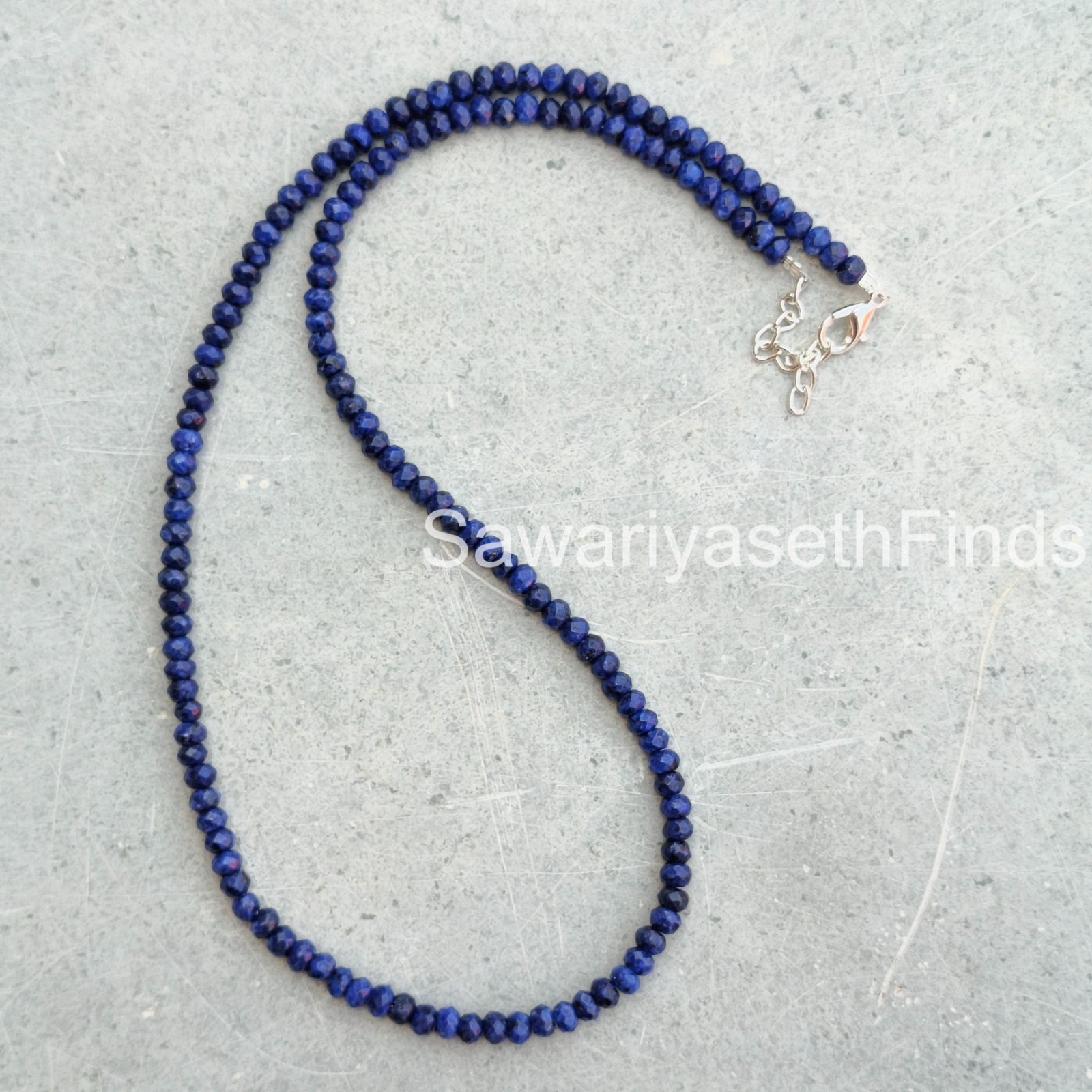 Lapis Lazuli 4mm Rondelle Beaded Necklace, Boho Sterling Silver Clasp, Statemen