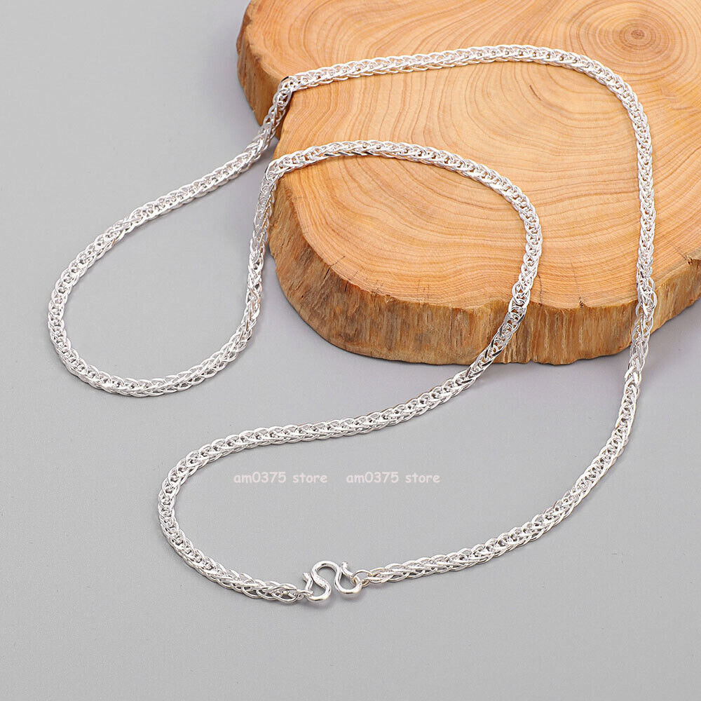 Pure 999 Fine Silver Chain Men Women 3.5mm/4mm Square Wheat Necklace Snake Link