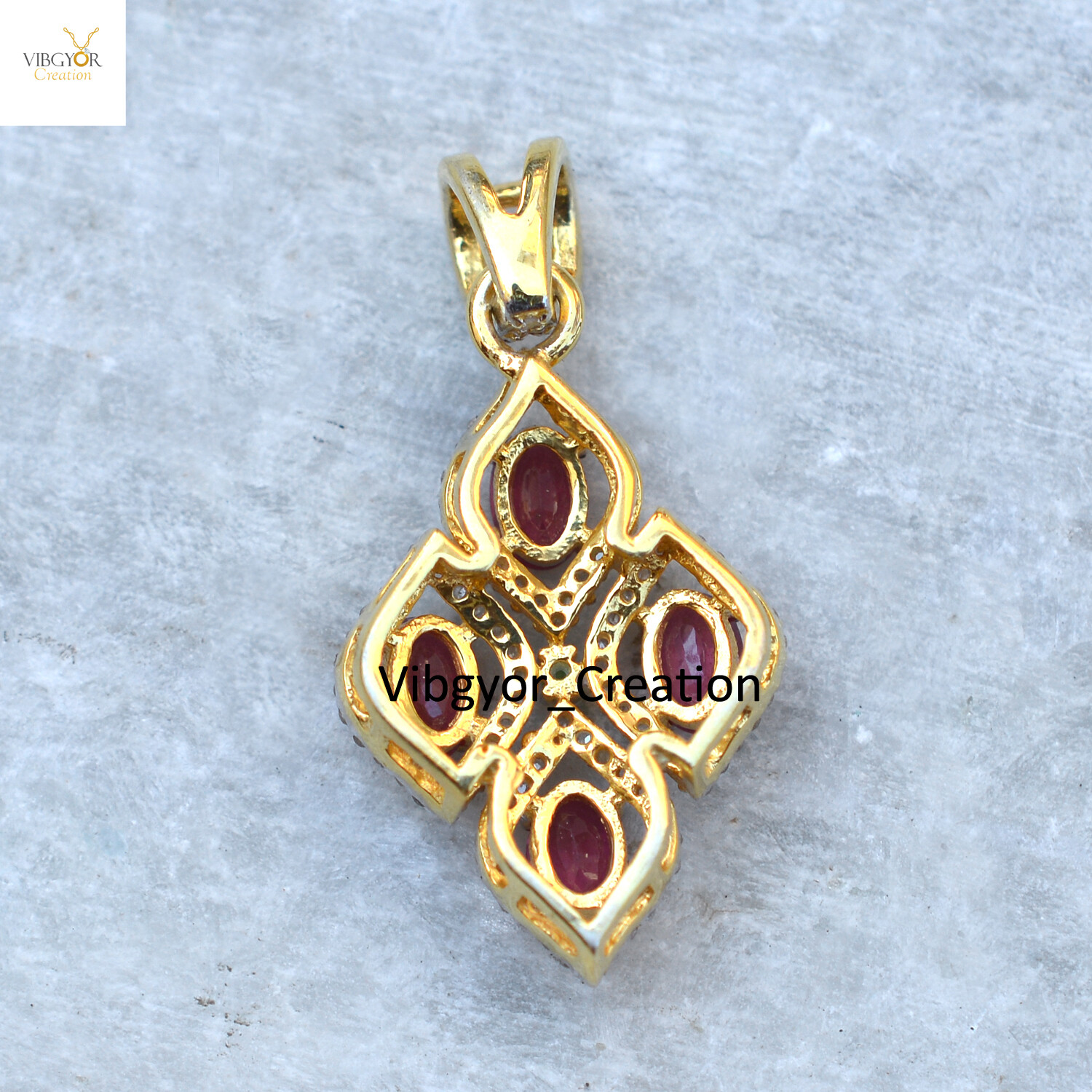 Pave Diamond Pendant Natural Ruby Gemstone Jewelry 925 Silver Gold Vermeil Charm