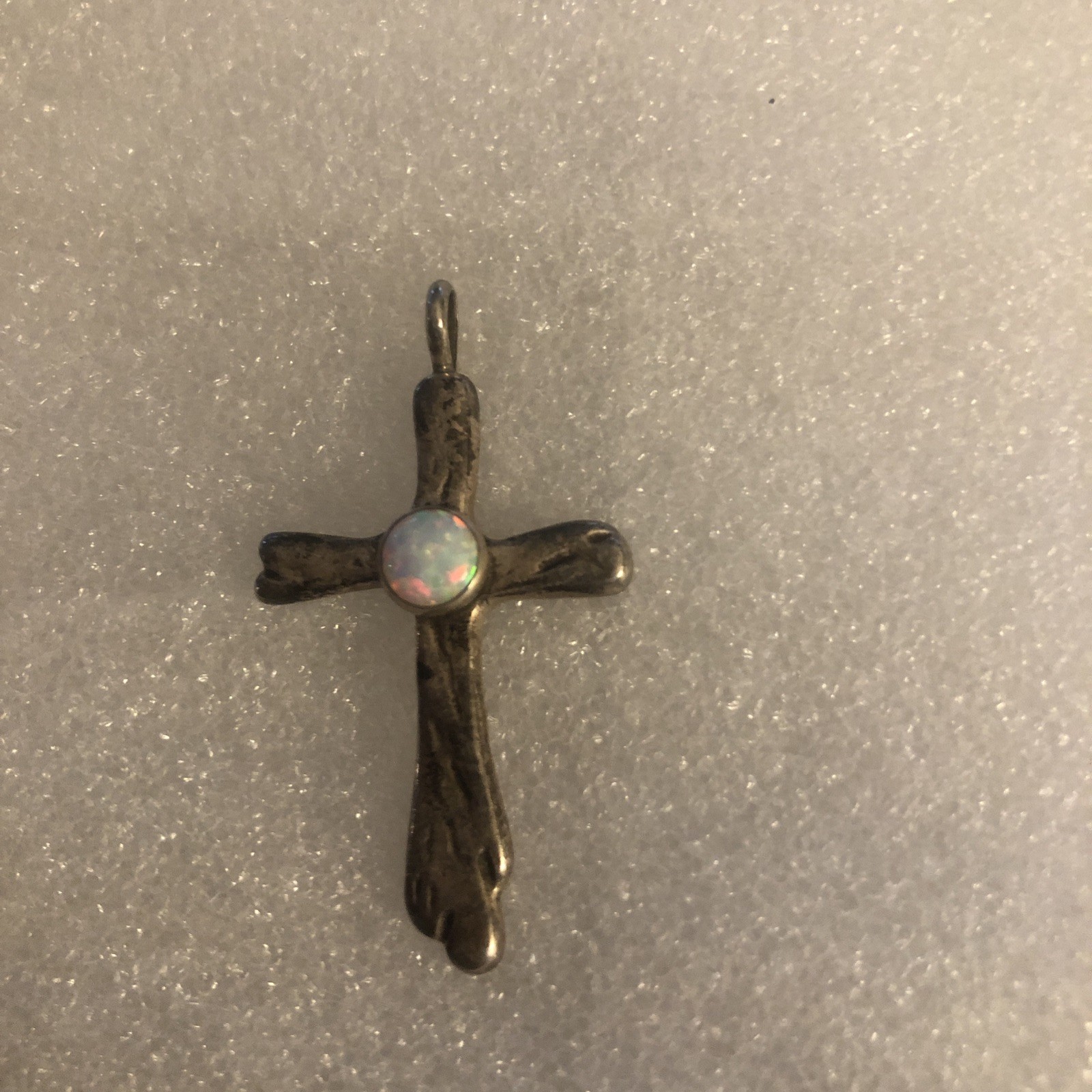 L D Sterling Cross With Opal Stone Pretty 1 1/2 By 1 Inch