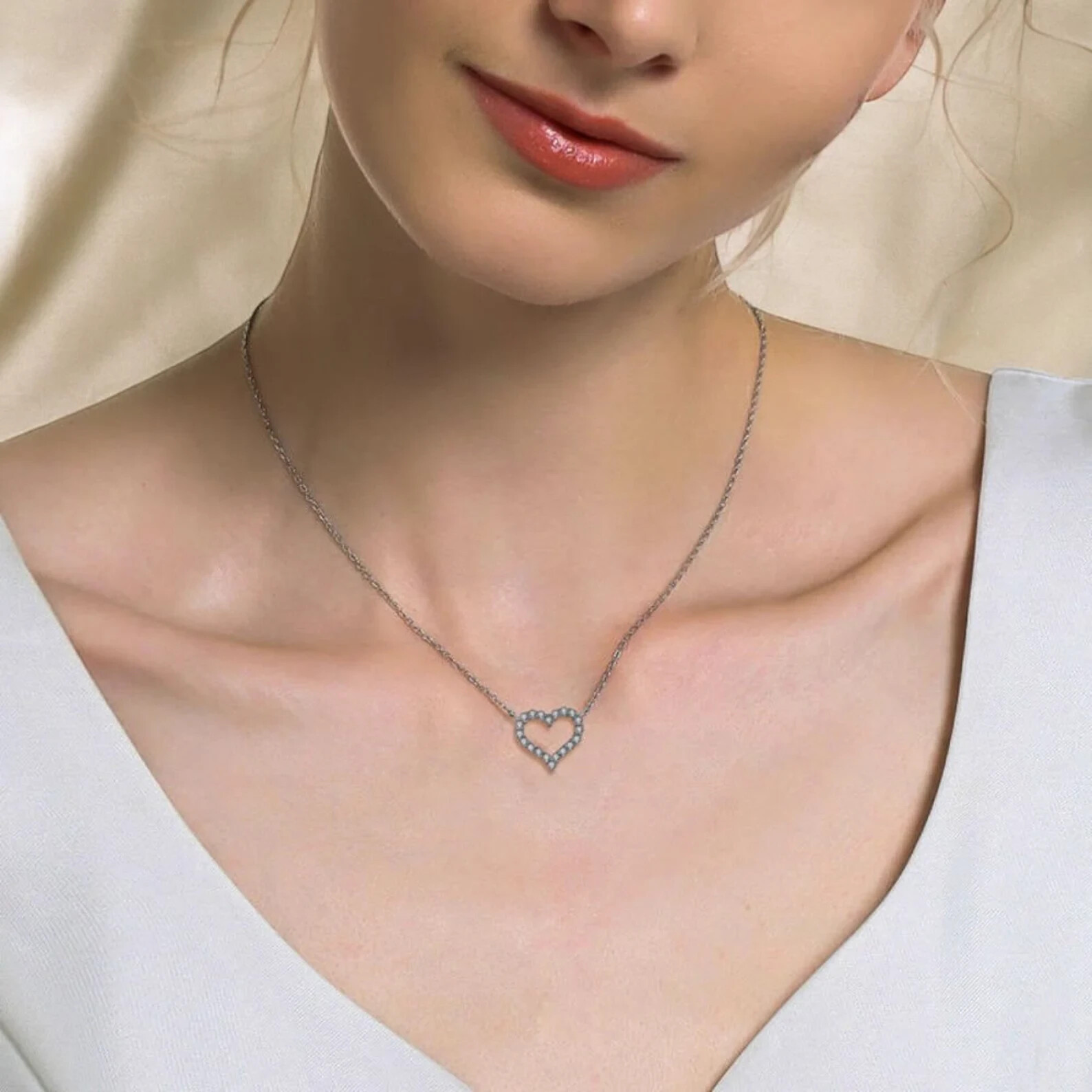 GDGL Certified Valentine’s Day Gift Natural Diamond Heart Pendant 14k White Gold