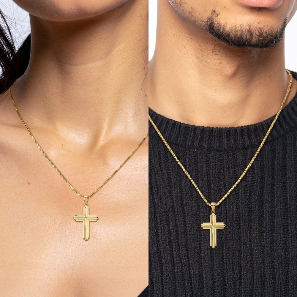 14K Solid Yellow Gold Extra Large Cross Pendant Necklace 38.65mm 1-1/2 inch