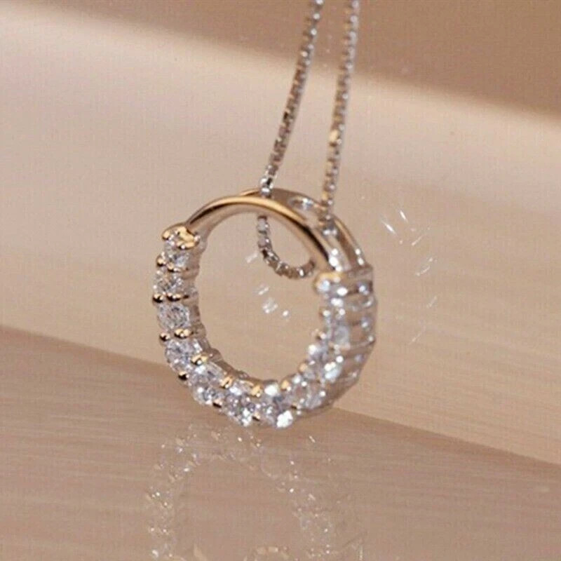 1.20 Ct Round Cut Lab Created Diamond Circle Pendant 14K White Gold Plated