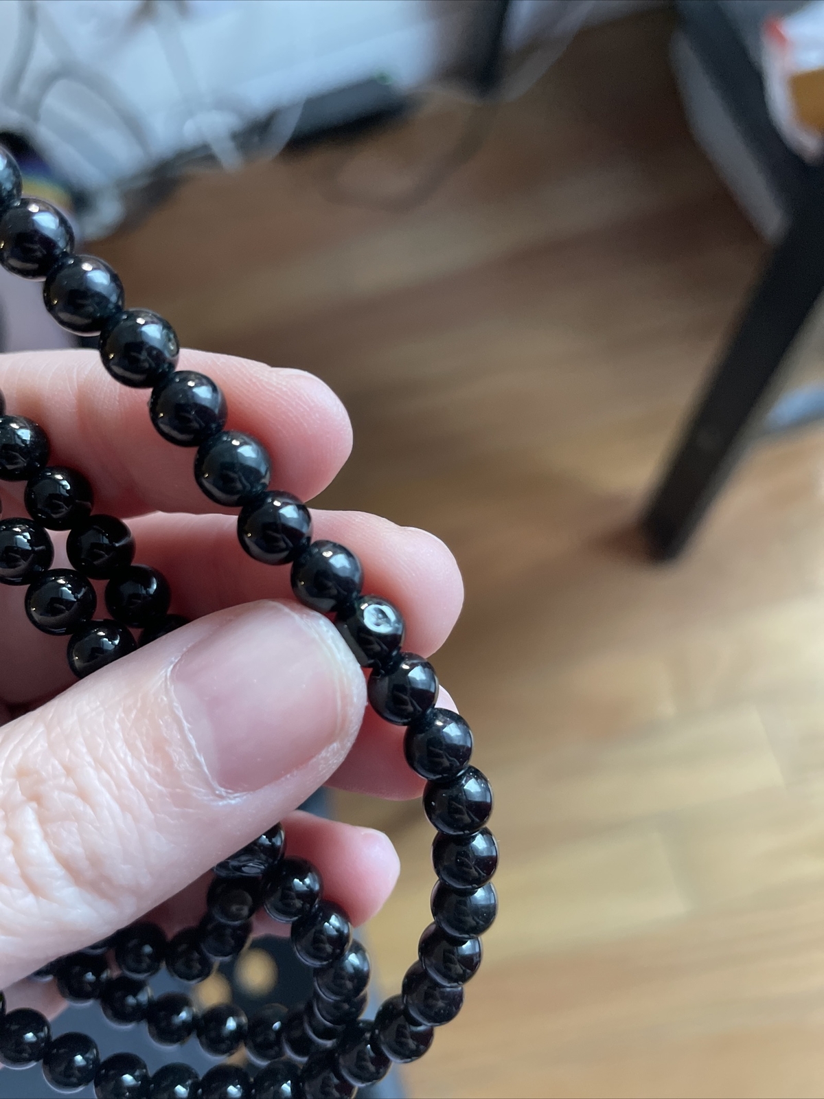 untreated Myanmar Grade A Black Jadeite Long Beaded Necklace 6.2 Mm 6 Mm