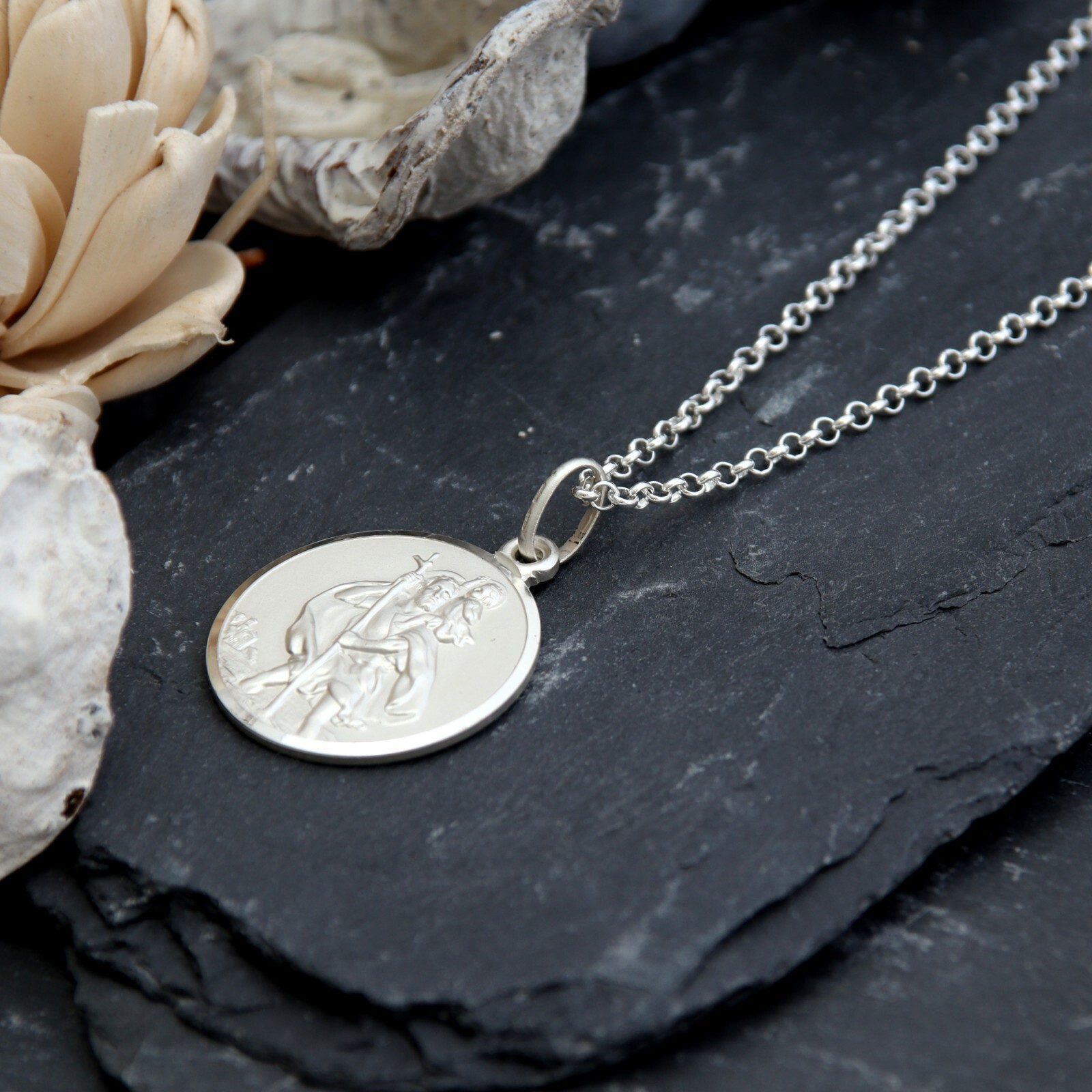 Mens Sterling Silver St Saint Christopher Pendant Chain 20″ Necklace – 24mm