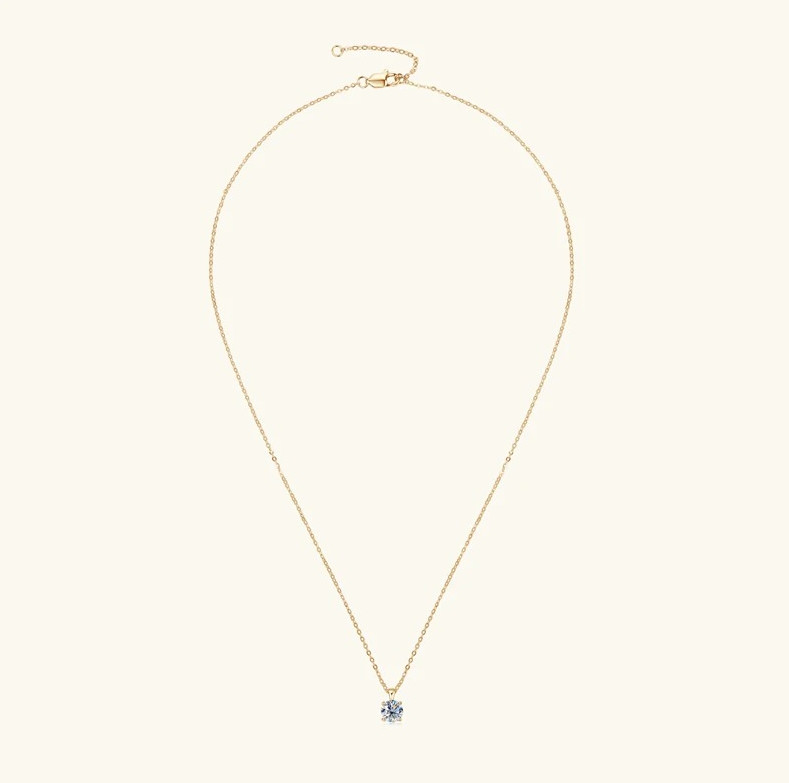 1 Carat D VVS1 Moissanite Solitaire Pendant Chain Necklaces 18k Gold Plated -GRA