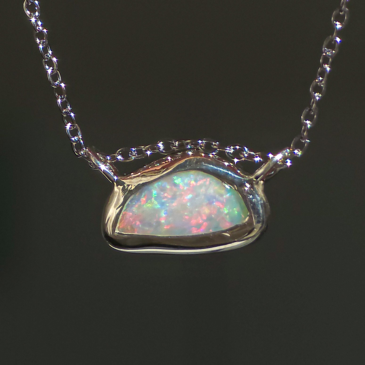 Solid Pink Coober Pedy Opal Pendant, Silver Australian Crystal Opal, 1 Carat
