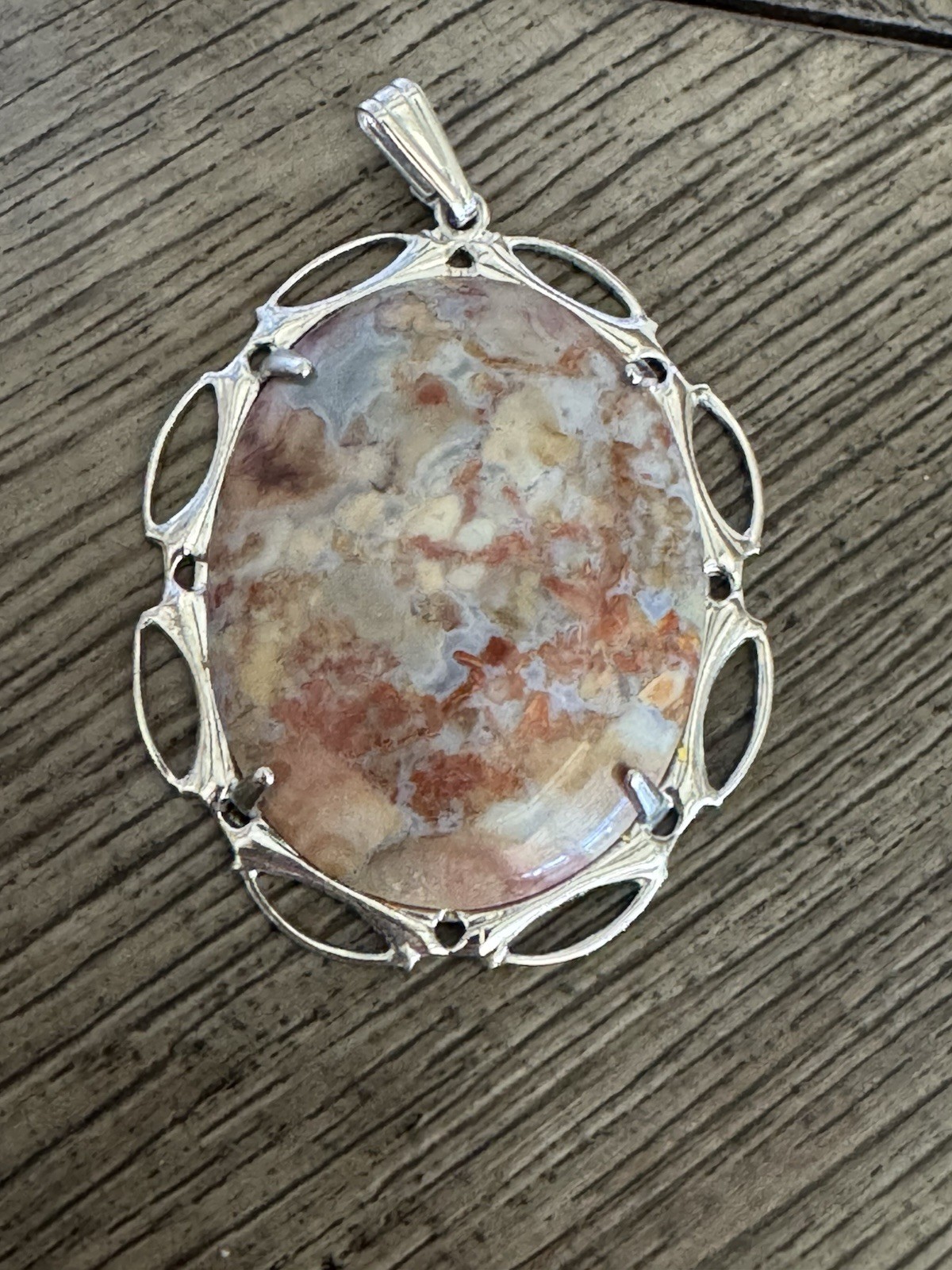 Large Orange Agate Pendant 2” Vintage Stone