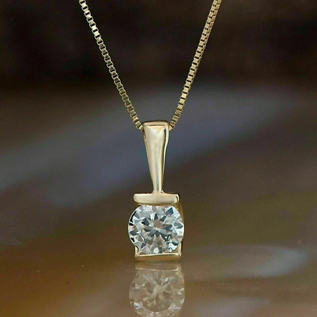 1.50 Ct Round Cut Moissanite Solitaire Pendant 14K Yellow Gold Plated