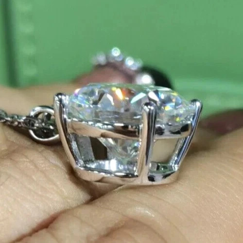 RARE 7.00 Ct Certified White Treated Diamond Solitaire Pendant in 925 Silver