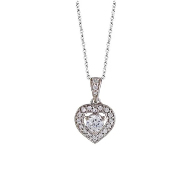 925 Sterling Silver 1.10Ct Round Cut Lab Grown Diamond Halo Heart Pendant Chain