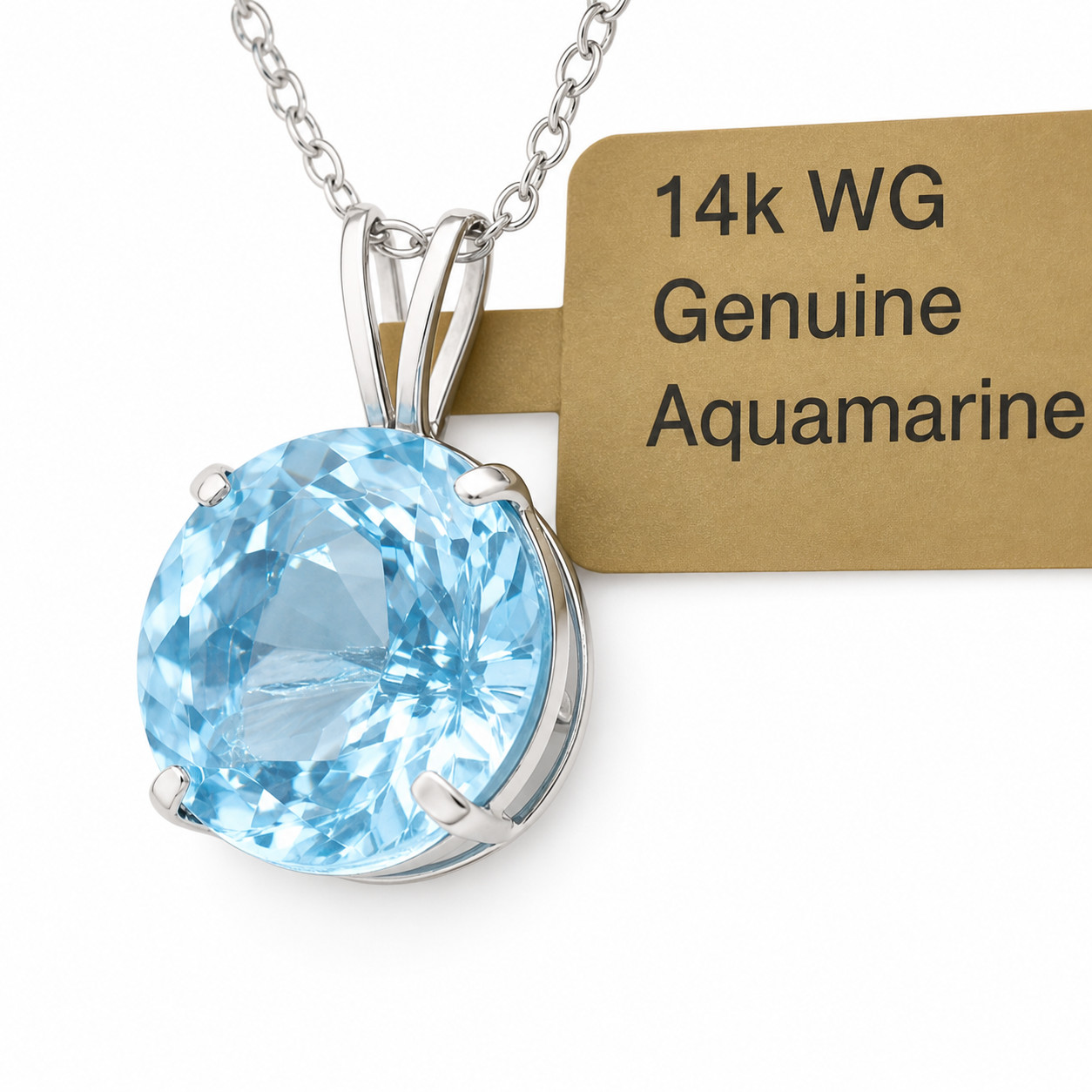 GENUINE 4.10 Cts AQUAMARINE PENDANT 14k WHITE GOLD – Free Appraisal Service -NWT