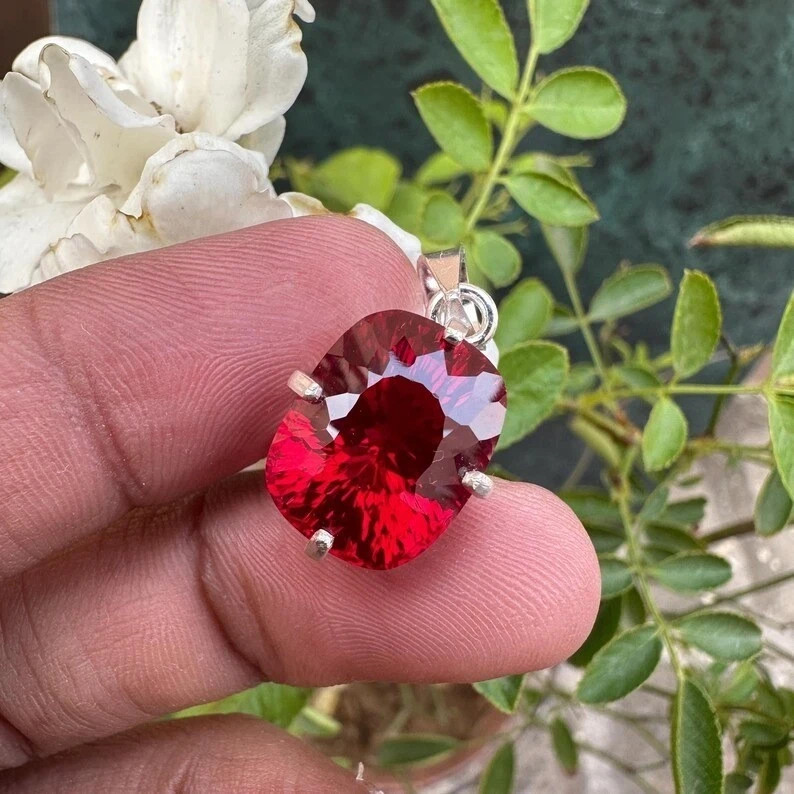 19.90 CT Natural Red Ruby Loose Gemstone 925 Solid Silver Certified Pendant