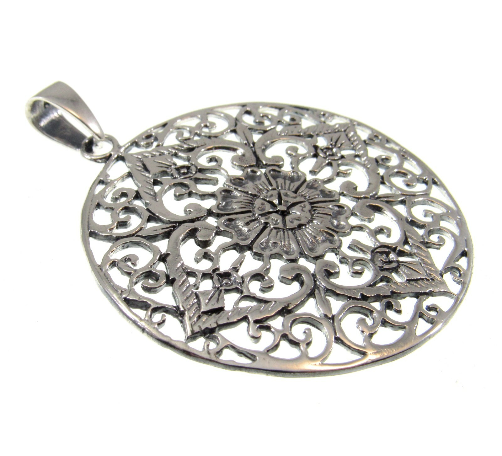 Large Handcrafted Solid 925 Sterling Silver FILIGREE FLOWER Pendant Medallion