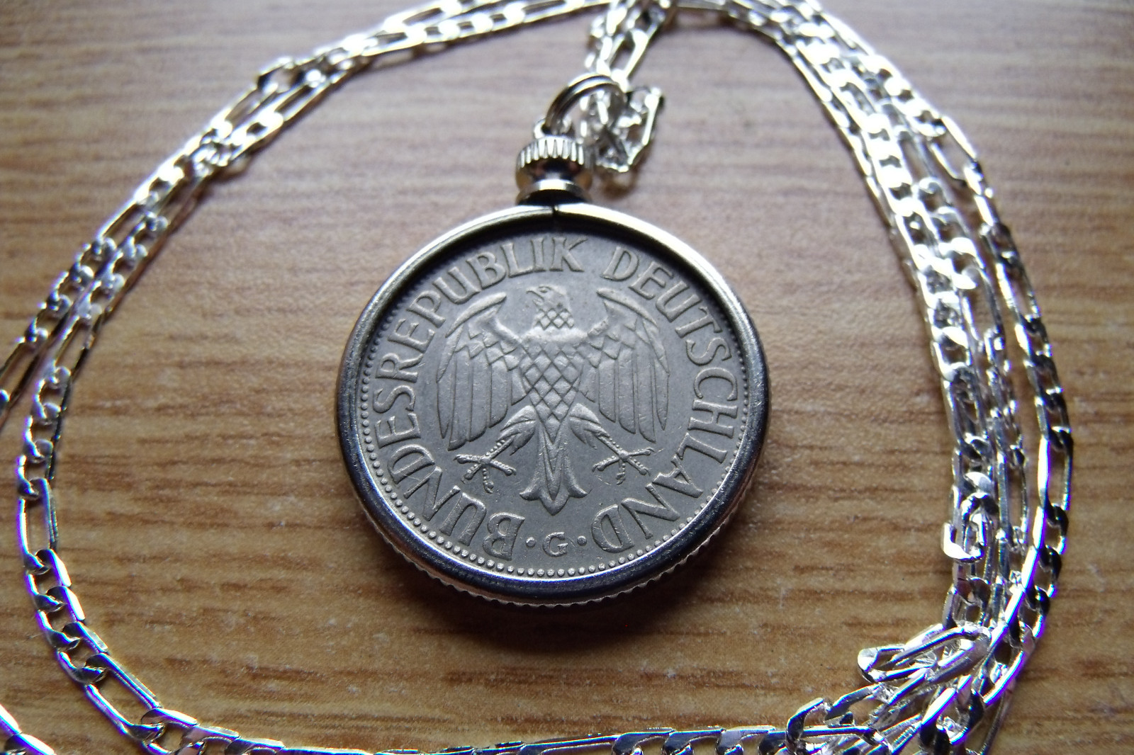 1950 German Deutsche Mark Classic Eagle Coin Pendant 18″ .925 Silver Italy Chain