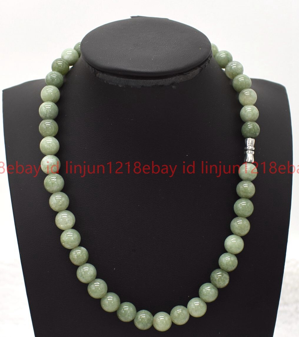 Natural Beautiful 8/10/12mm A Green Jade Round Gemstone Beaded Necklace 16-32in