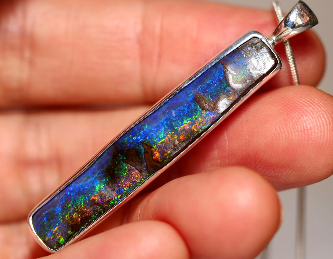 BIG Australia Natural Queensland Solid Boulder Opal Silver 925 Pendant Hallmark