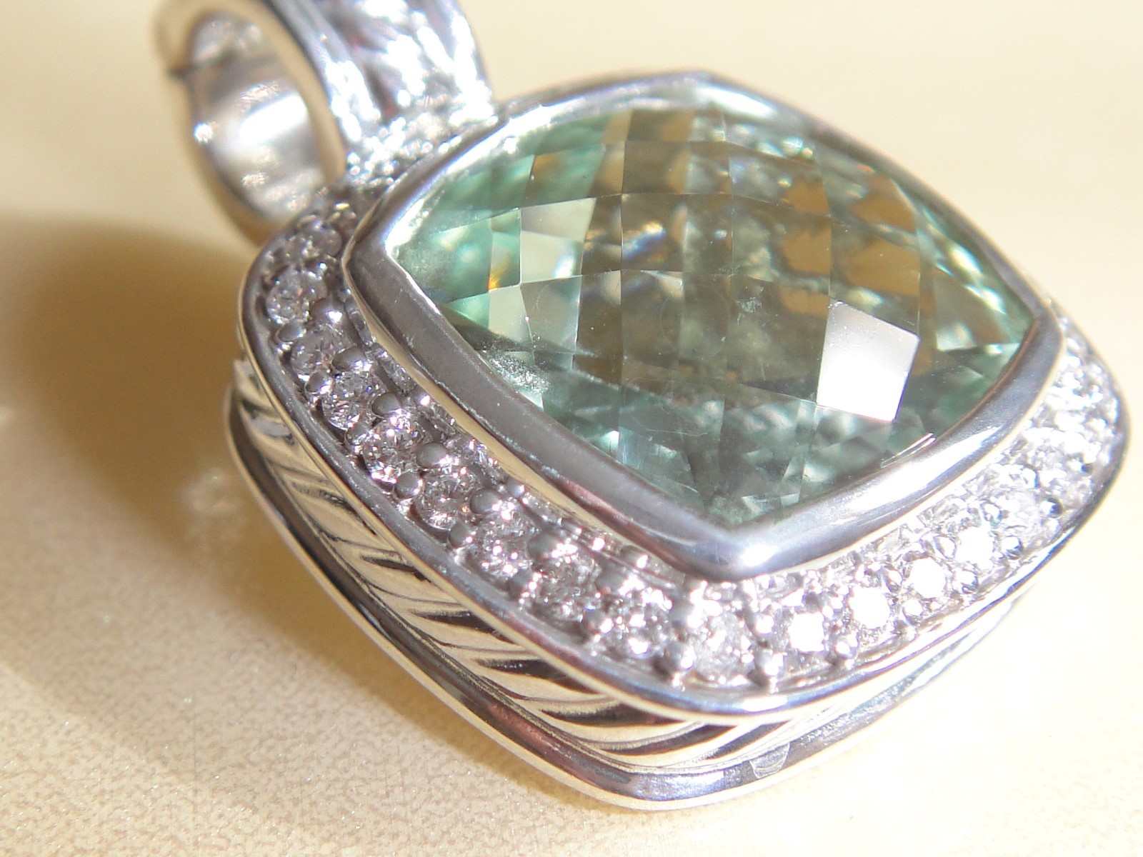 DAVID YURMAN SS ALBION PRASIOLITE ( SAGE ) DIAMOND ENHANCER